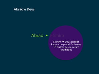 Abrão e Deus




          Abrão • Elohim
                    Elohim  Deus criador
                  Palavra no plural  deuses
                     Outros deuses eram
                           chamados
 