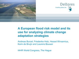 A European flood risk model and its
use for analyzing climate change
adaptation strategies
Andreas Burzel, Friederike Holz, Hessel Winsemius,
Karin de Bruijn and Laurens Bouwer
IAHR World Congress, The Hague
 
