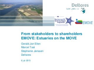 From stakeholders to shareholders
EMOVE: Estuaries on the MOVE
Gerald Jan Ellen
Marcel Taal
Stephanie Janssen
Deltares
6 juli 2015
 