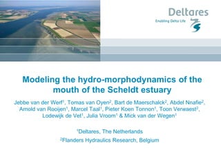 Modeling the hydro-morphodynamics of the
mouth of the Scheldt estuary
Jebbe van der Werf1, Tomas van Oyen2, Bart de Maerschalck2, Abdel Nnafie2,
Arnold van Rooijen1, Marcel Taal1, Pieter Koen Tonnon1, Toon Verwaest2,
Lodewijk de Vet1, Julia Vroom1 & Mick van der Wegen1
1Deltares, The Netherlands
2Flanders Hydraulics Research, Belgium
 