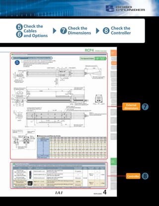 ROBO Cylinder General Catalog Pre-36 
➎➏ 
➐Check the ➑ 
Dimensions 
Check the 
Controller 
Check the 
Cables 
and Options 
➐ 
➑ 
External 
dimensions 
Controller 
 
