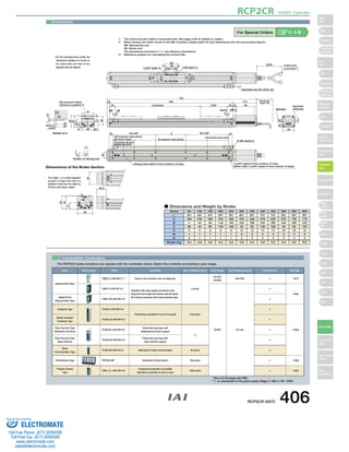 4-M5 depth 10 
2-ø5H7 depth 10 9 
60 
50 
18 C 18 
+0.012 4 
2 Compatible Controllers 
The RCP2CR series actuators can operate with the controllers below. Select the controller according to your usage. 
RCP2CR ROBO Cylinder 
For Special Orders P. A-9 
Ma moment offset 
reference position*3 
oblong hole depth 6 from bottom of base 
50 (reamer hole and 
oblong hole pitch) 
4-ø4H7 depth 6 from bottom of base 
(When 50st, 3-ø4H7 depth 6 from bottom of base) 
B (reamer hole pitch) 
100 (reamer hole pitch) 
(90 when 50st) 
100 (reamer hole pitch) 
D-M5 depth 8 
30 
0 
5 
Details of oblong hole 
N×100P M×100P 
15 90 
Secure at 
least 100 
27 
1 
60 
ME SE Home ME*2 
57 
113 
S (stroke) (126) 
55 
(L) 
16 
55 
25 
5 
25 
5 
41.5 
32 
32 
25.4 
5 5 
32±0.02 
9 
40.6 
12 (A) 
60 
Standard 
Symmetric 
(Optional) 
(21) 
Applicable tube OD: ø8 (ID: ø6) 
36 
Cable joint 
connector*1 
(240) 
A 
36.5 
52 
1 
55 
53 
27 
60 
Details of A 
1 4.5 
55 
Reference 60 
surface 
Dimensions of the Brake Section 
(Reamer hole 
tolerance 
±0.02) 
Dimensions 
* For the reversed-home model, the 
dimensions (distance to home) on 
the motor-side and that on the 
opposite side are flipped. 
*1 The motor-encoder cable is connected here. See page A-39 for details on cables. 
*2 When homing, the slider moves to the ME; therefore, please watch for any interference with the surrounding objects. 
ME: Mechanical end 
SE: Stroke end 
The dimensions enclosed in ( ) are reference dimensions. 
*3 Reference position for calculating the moment Ma. 
* The length L of a brake-equipped 
actuator is longer than that of a 
standard model (see the table) by 
24.5mm; add 0.3kg to weight. 
Stroke 50 100 150 200 250 300 350 400 450 500 550 600 
L 
A 
B 
C 
D 
M 
N 
Weight (kg) 
351 
226 
0 
90 
6 
1 
0 
3.3 
401 
276 
40 
40 
8 
1 
1 
3.6 
451 
326 
90 
90 
8 
1 
1 
3.9 
501 
376 
140 
140 
8 
1 
1 
4.2 
551 
426 
190 
190 
8 
1 
1 
4.6 
601 
476 
240 
40 
12 
2 
2 
4.9 
651 
526 
290 
90 
12 
2 
2 
5.3 
701 
576 
340 
140 
12 
2 
2 
5.6 
751 
626 
390 
190 
12 
2 
2 
6.0 
801 
676 
440 
40 
16 
3 
3 
6.3 
851 
726 
490 
90 
16 
3 
3 
6.6 
901 
776 
540 
140 
16 
3 
3 
6.9 
■ Dimensions and Weight by Stroke 
Name External View Model Description Max. Positioning Points Input Voltage Power Supply Capacity Standard Price See Page 
Solenoid Valve Type 
PMEC-C-42PI-NP-2-1 Easy-to-use controller, even for beginners 
3 points 
AC100V 
AC200V 
See P481 – → P477 
PSEP-C-42PI-NP-2-0 
Operable with same signal as solenoid valve. 
Supports both single and double solenoid types. 
No homing necessary with simple absolute type. 
DC24V 2A max. 
– 
→ P487 
Splash-Proof 
Solenoid Valve Type 
PSEP-CW-42PI-NP-2-0 – 
Positioner Type PCON-C-42PI-NP-2-0 
Positioning is possible for up to 512 points 512 points 
– 
→ P525 
Safety-Compliant 
Positioner Type 
PCON-CG-42PI-NP-2-0 – 
Pulse Train Input Type 
(Differential Line Driver) 
PCON-PL-42PI-NP-2-0 
Pulse train input type with 
differential line driver support 
(−) 
– 
Pulse Train Input Type 
(Open Collector) 
PCON-PO-42PI-NP-2-0 
Pulse train input type with 
open collector support – 
Serial 
Communication Type 
PCON-SE-42PI-N-0-0 Dedicated to serial communication 64 points – 
Field Network Type RPCON-42P Dedicated to field network 768 points – → P503 
Program Control 
Type 
PSEL-C-1-42PI-NP-2-0 
Programmed operation is possible 
Operation is possible on up to 2 axes 
1500 points – → P557 
* This is for the single-axis PSEL. 
* 1 is a placeholder for the power supply voltage (1: 100V, 2: 100～240V). 
RCP2CR-SS7C 406 
Slider 
Type 
Mini 
Standard 
Controllers 
Integrated 
Rod 
Type 
Mini 
Standard 
Controllers 
Integrated 
Table/Arm 
/Flat Type 
Mini 
Standard 
Gripper/ 
Rotary Type 
Linear Servo 
Type 
Cleanroom 
Type 
Splash-Proof 
Controllers 
PMEC 
/AMEC 
PSEP 
/ASEP 
ROBO 
NET 
ERC2 
PCON 
ACON 
SCON 
PSEL 
ASEL 
SSEL 
XSEL 
Pulse Motor 
Servo Motor 
(24V) 
Servo Motor 
(200V) 
Linear 
Servo Motor 
Sold  Serviced By: 
ELECTROMATE 
Toll Free Phone (877) SERVO98 
Toll Free Fax (877) SERV099 
www.electromate.com 
sales@electromate.com 
 