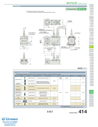 RCP2CR ROBO Cylinder 
For Special Orders P. A-9 
15.5 
MAX 180° 
MIN 0° 
73 
9 
−0.05 
18 0 
34 
3 +0.05 
　0 Depth 3 
4 
ø4 
17 
8.5 
4 
2−3 +0.05 
　0 Depth 3 
(same with 
opposite side) 
4-M3 depth 5 
49 
42 
2-ø3 +0.03 
　0 Depth 3 
(same with opposite side) ø3 +0.03 
　0 Depth 3 
8-M3 depth 5 
(same with opposite side) 
45 
67.5 
24 
2-ø4+0.03 
　0 Depth 2.5 
4-M4 through 
18 
9 
36 
9 
55 
35 
Air intake port 
(Applicable tube outer diameter ø4) 
Secure at least 100 
Cable joint 
connector*1 
Dimensions 
* The opening side of the slider is the home position. 
*1 The motor-encoder cable is connected here. See page A-39 for details on cables. 
Weight (kg) 0.2 
1 Compatible Controllers 
The RCP2CR series actuators can operate with the controllers below. Select the controller according to your usage. 
Name External View Model Description Max. Positioning Points Input Voltage Power Supply Capacity Standard Price See Page 
Solenoid Valve Type 
PMEC-C-20PI-NP-2-1 Easy-to-use controller, even for beginners 
3 points 
AC100V 
AC200V 
See P481 – → P477 
PSEP-C-20PI-NP-2-0 
Operable with same signal as solenoid valve. 
Supports both single and double solenoid types. 
No homing necessary with simple absolute type. 
DC24V 2A max. 
– 
→ P487 
Splash-Proof 
Solenoid Valve Type 
PSEP-CW-20PI-NP-2-0 – 
Positioner Type PCON-C-20PI-NP-2-0 
Positioning is possible for up to 512 points 512 points 
– 
→ P525 
Safety-Compliant 
Positioner Type 
PCON-CG-20PI-NP-2-0 – 
Pulse Train Input Type 
(Differential Line Driver) 
PCON-PL-20PI-NP-2-0 
Pulse train input type with 
differential line driver support 
(−) 
– 
Pulse Train Input Type 
(Open Collector) 
PCON-PO-20PI-NP-2-0 
Pulse train input type with 
open collector support – 
Serial 
Communication Type 
PCON-SE-20PI-N-0-0 Dedicated to serial communication 64 points – 
Field Network Type RPCON-20P Dedicated to field network 768 points – → P503 
Program Control 
Type 
PSEL-C-1-20PI-NP-2-0 
Programmed operation is possible 
Operation is possible on up to 2 axes 
1500 points – → P557 
* This is for the single-axis PSEL. 
* 1 is a placeholder for the power supply voltage (1: 100V, 2: 100～240V). 
RCP2CR-GRLS 414 
Slider 
Type 
Mini 
Standard 
Controllers 
Integrated 
Rod 
Type 
Mini 
Standard 
Controllers 
Integrated 
Table/Arm 
/Flat Type 
Mini 
Standard 
Gripper/ 
Rotary Type 
Linear Servo 
Type 
Cleanroom 
Type 
Splash-Proof 
Controllers 
PMEC 
/AMEC 
PSEP 
/ASEP 
ROBO 
NET 
ERC2 
PCON 
ACON 
SCON 
PSEL 
ASEL 
SSEL 
XSEL 
Pulse Motor 
Servo Motor 
(24V) 
Servo Motor 
(200V) 
Linear 
Servo Motor 
Sold  Serviced By: 
ELECTROMATE 
Toll Free Phone (877) SERVO98 
Toll Free Fax (877) SERV099 
www.electromate.com 
sales@electromate.com 
 