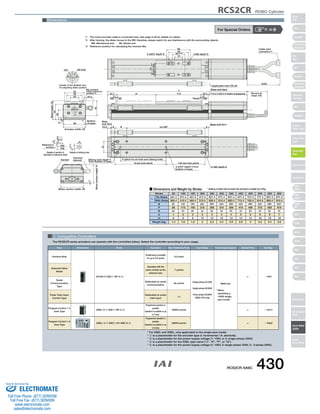 3 
5 
Details of the slotted area 
for adjusting slider position 
(56) 
56 
+0.012 
4 
31 
60 
50 
32 
21 
P (pitch for ø4 hole and oblong hole) 
±0.02 
Ma moment 
offset reference 
position*3 
3 Compatible Controllers 
The RCS2CR series actuators can operate with the controllers below. Select the controller according to your usage. 
RCS2CR ROBO Cylinder 
For Special Orders P. A-9 
Cable joint 
connector*1 
slot ø8 hole 
Symmetric 
Standard (optional) 
18.2 
50 
ME SE 
2-ø5H7 depth 6 4-M5 depth 9 
A 
Reference 
surface 
(58) 
5 
0 
Applicable tube OD ø6 
Base end-face 
Base end-face 
3 
Base 
end-face 
10.2 8 R U×100P 8 
Secure at 
least 100 
L 
23.7 st 115 18.5 114.2 (153.2 if brake-equipped) 
Home ME 
Motor section height: 51 
1 
Motor section width: 58 
Bottom 
of base 
Slider height: 53 
43 
28 
Actuator width: 58 
1 
39 
23 
Details of section A 
(Actuator's reference side) 
Details of oblong hole 
N (ø4 hole pitch) 100 (ø4 hole pitch) 
m-M5 depth 8 
31 
Oblong hole depth 5 
from bottom of base 
3-ø4H7 depth 5 from 
bottom of base 
(240) 
40 
(Reamer hole 
tolerance ±0.02) 
Dimensions 
*1 The motor-encoder cable is connected here. See page A-39 for details on cables. 
*2 After homing, the slider moves to the ME; therefore, please watch for any interference with the surrounding objects. 
ME: Mechanical end SE: Stroke end 
*3 Reference position for calculating the moment Ma. 
Stroke 50 100 150 200 250 300 350 400 450 500 550 600 
L 
No Brake 
With Brake 
N 
P 
R 
U 
m 
Weight (kg) 
321.4 
360.4 
81 
66 
81 
1 
6 
1.4 
371.4 
410.4 
131 
116 
31 
2 
8 
1.6 
471.4 
510.4 
231 
216 
31 
3 
10 
2 
571.4 
610.4 
331 
316 
31 
4 
12 
2.4 
671.4 
710.4 
431 
416 
31 
5 
14 
2.8 
771.4 
810.4 
531 
516 
31 
6 
16 
3.2 
871.4 
910.4 
631 
616 
31 
7 
18 
3.6 
421.4 
460.4 
181 
166 
81 
2 
8 
1.8 
521.4 
560.4 
281 
266 
81 
3 
10 
2.2 
621.4 
660.4 
381 
366 
81 
4 
12 
2.6 
721.4 
760.4 
481 
466 
81 
5 
14 
3 
821.4 
860.4 
581 
566 
81 
6 
16 
3.4 
■ Dimensions and Weight by Stroke * Adding a brake will increase the actuator's weight by 0.3kg. 
Name External View Model Description Max. Positioning Points Input Voltage Power Supply Capacity Standard Price See Page 
Positioner Mode 
Pulse Train Input 
Control Type 
Program Control 1-6 
Axes Type 
SCON-C-30D1-NP-2-2 → P547 
SSEL-C-1-30D1-NP-2-2 
XSEL-3-1-30D1-N1-EEE-2-4 
Solenoid Valve 
Mode 
Positioning is possible 
for up to 512 points 
512 points 
Single-phase AC100V 
Single-phase AC200V 
Three-phase AC200V 
(XSEL-P/Q only) 
360VA max. 
* When 
operating a 
150W single-axis 
model 
Operable with the 
same controls as the 
solenoid valve 
7 points 
Dedicated to serial 
communication 
64 points 
Dedicated to pulse 
train input 
(−) 
Programmed operation is 
possible 
Operation is possible on up 
to 2 axes 
Programmed operation is 
possible 
Operation is possible on up 
to 6 axes 
20000 points 
20000 points 
→ P577 
→ P587 
– 
– 
– 
Serial 
Communication 
Type 
Program Control 1-2 
Axes Type 
* For SSEL and XSEL, only applicable to the single-axis model. 
* 1 is a placeholder for the encoder type (I: incremental / A: absolute). 
* 2 is a placeholder for the power supply voltage (1: 100V, or 2: single-phase 200V). 
* 3 is a placeholder for the XSEL type name (J, K, P, or Q). 
* 4 is a placeholder for the power supply voltage (1: 100V, 2: single-phase 200V, 3: 3-phase 200V). 
RCS2CR-SA6C 430 
Slider 
Type 
Mini 
Standard 
Controllers 
Integrated 
Rod 
Type 
Mini 
Standard 
Controllers 
Integrated 
Table/Arm 
/Flat Type 
Mini 
Standard 
Gripper/ 
Rotary Type 
Linear Servo 
Type 
Cleanroom 
Type 
Splash-Proof 
Controllers 
PMEC 
/AMEC 
PSEP 
/ASEP 
ROBO 
NET 
ERC2 
PCON 
ACON 
SCON 
PSEL 
ASEL 
SSEL 
XSEL 
Pulse Motor 
Servo Motor 
(24V) 
Servo Motor 
(200V) 
Linear 
Servo Motor 
Sold  Serviced By: 
ELECTROMATE 
Toll Free Phone (877) SERVO98 
Toll Free Fax (877) SERV099 
www.electromate.com 
sales@electromate.com 
 
