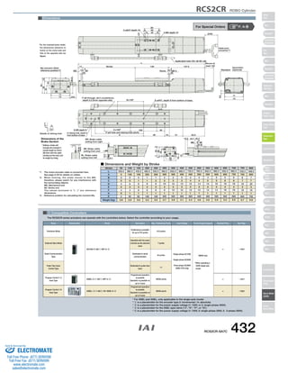 * For the reversed-home model, 
the dimensions (distance to 
home) on the motor-side and 
that on the opposite side are 
flipped. 
+0.012 
4 
SE 
D-M5 depth 9 
60 
100 30 
4-M5 depth 10 
71 
3 
(5) 
1 58 
* Adding a brake will 
increase the actuator's 
overall length by 43mm 
(56.3mm with the cable 
coming out the end), and 
its weight by 0.6kg. 
3 Compatible Controllers 
The RCS2CR series actuators can operate with the controllers below. Select the controller according to your usage. 
RCS2CR ROBO Cylinder 
For Special Orders P. A-9 
5 
0 
F-ø6 through, ø9.5 counterbore, 
depth 5.5 (from opposite site) E-ø4H7, depth 6 from bottom of base 
H-oblong hole, depth 6 
from bottom of base 
P (ø4 hole and oblong hole pitch) 
80 18 
A 51 83.5 
40 
40 
Details of oblong hole 
B×100P 
C×100P 
9.5 
L 
137.5 
64 
(38.5) 
(24) 
Symmetric 
Standard (optional) 
5 50 
5 
9 9 
Stroke 
Applicable tube OD: ø8 (ID: ø6) 
71 
73 
73 
2-ø5H7 depth 10 
50 14 
33 
43 
4.5 39 4.5 
48 
32 
(4) 
128 
ME 
3 
17 
Home ME*2 
(240) 
Cable joint 
connector*1 
Secure at 
least 100 
Ma moment offset 
reference position*3 
18 
18 
13.3 44.7 16.3 
3 
ME SE 
(4.8) 
52 
73 
5.1 
13.3 
48 
7 52 5 
BR: Brake cable 
exiting from right 
BE: Brake cable 
exiting from end 
BL: Brake cable 
exiting from left 
Dimensions of the 
Brake Section 
50 or 
more 
Dimensions 
*1. The motor-encoder cable is connected here. 
See page A-39 for details on cables. 
*2. When homing, the sl ider moves to the ME; 
therefore, please watch for any interference with 
the surrounding objects. 
ME: Mechanical end 
SE: Stroke end 
The values enclosed in ( ) are reference 
dimensions. 
*3. Reference position for calculating the moment Ma. 
Stroke 50 
L 
A 
B 
C 
D 
E 
F 
H 
P 
Weight (kg) 
332.5 
0 
0 
0 
4 
2 
4 
0 
0 
2.6 
100 
382.5 
100 
0 
0 
6 
3 
4 
1 
85 
2.8 
150 
432.5 
100 
0 
1 
6 
3 
6 
1 
85 
3.0 
200 
482.5 
200 
1 
1 
8 
3 
6 
1 
185 
3.2 
250 
532.5 
200 
1 
2 
8 
3 
8 
1 
185 
3.5 
300 
582.5 
300 
2 
2 
10 
3 
8 
1 
285 
3.7 
350 
632.5 
300 
2 
3 
10 
3 
10 
1 
285 
3.9 
400 
682.5 
400 
3 
3 
12 
3 
10 
1 
385 
4.1 
450 
732.5 
400 
3 
4 
12 
3 
12 
1 
385 
4.4 
500 
782.5 
500 
4 
4 
14 
3 
12 
1 
485 
4.6 
550 
832.5 
500 
4 
5 
14 
3 
14 
1 
485 
4.8 
600 
882.5 
600 
5 
5 
16 
3 
14 
1 
585 
5.0 
650 
932.5 
600 
5 
6 
16 
3 
16 
1 
585 
5.3 
700 
982.5 
700 
6 
6 
18 
3 
16 
1 
685 
5.5 
750 
1032.5 
700 
6 
7 
18 
3 
18 
1 
685 
5.7 
800 
1082.5 
800 
7 
7 
20 
3 
18 
1 
785 
5.9 
■ Dimensions and Weight by Stroke 
Name External View Model Description Max. Positioning Points Input Voltage Power Supply Capacity Standard Price See Page 
Positioner Mode 
Pulse Train Input 
Control Type 
Program Control 1-6 
Axes Type 
SCON-C-601-NP-2-2 → P547 
SSEL-C-1-601-NP-2-2 
XSEL-3-1-601-N1-EEE-2-4 
Solenoid Valve Mode 
Positioning is possible 
for up to 512 points 
512 points 
Single-phase AC100V 
Single-phase AC200V 
Three-phase AC200V 
(XSEL-P/Q only) 
360VA max. 
* When operating a 
150W single-axis 
model 
Operable with the same 
controls as the solenoid 
valve 
7 points 
Dedicated to serial 
communication 
64 points 
Dedicated to pulse train 
input 
(−) 
Programmed operation 
is possible 
Operation is possible on 
up to 2 axes 
Programmed operation 
is possible 
Operation is possible on 
up to 6 axes 
20000 points 
20000 points 
→ P577 
→ P587 
– 
– 
– 
Serial Communication 
Type 
Program Control 1-2 
Axes Type 
* For SSEL and XSEL, only applicable to the single-axis model. 
* 1 is a placeholder for the encoder type (I: incremental / A: absolute). 
* 2 is a placeholder for the power supply voltage (1: 100V, or 2: single-phase 200V). 
* 3 is a placeholder for the XSEL type name (J, K, P, or Q). 
* 4 is a placeholder for the power supply voltage (1: 100V, 2: single-phase 200V, 3: 3-phase 200V). 
RCS2CR-SA7C 432 
Slider 
Type 
Mini 
Standard 
Controllers 
Integrated 
Rod 
Type 
Mini 
Standard 
Controllers 
Integrated 
Table/Arm 
/Flat Type 
Mini 
Standard 
Gripper/ 
Rotary Type 
Linear Servo 
Type 
Cleanroom 
Type 
Splash-Proof 
Controllers 
PMEC 
/AMEC 
PSEP 
/ASEP 
ROBO 
NET 
ERC2 
PCON 
ACON 
SCON 
PSEL 
ASEL 
SSEL 
XSEL 
Pulse Motor 
Servo Motor 
(24V) 
Servo Motor 
(200V) 
Linear 
Servo Motor 
Sold  Serviced By: 
ELECTROMATE 
Toll Free Phone (877) SERVO98 
Toll Free Fax (877) SERV099 
www.electromate.com 
sales@electromate.com 
 