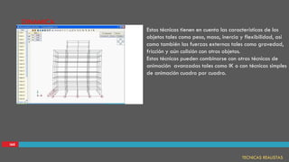 IAII
Estas técnicas tienen en cuenta las características de los
objetos tales como peso, masa, inercia y flexibilidad, así
como también las fuerzas externas tales como gravedad,
fricción y aún colisión con otros objetos.
Estas técnicas pueden combinarse con otras técnicas de
animación avanzadas tales como IK o con técnicas simples
de animación cuadro por cuadro.
DINAMICA
TECNICAS REALISTAS
 