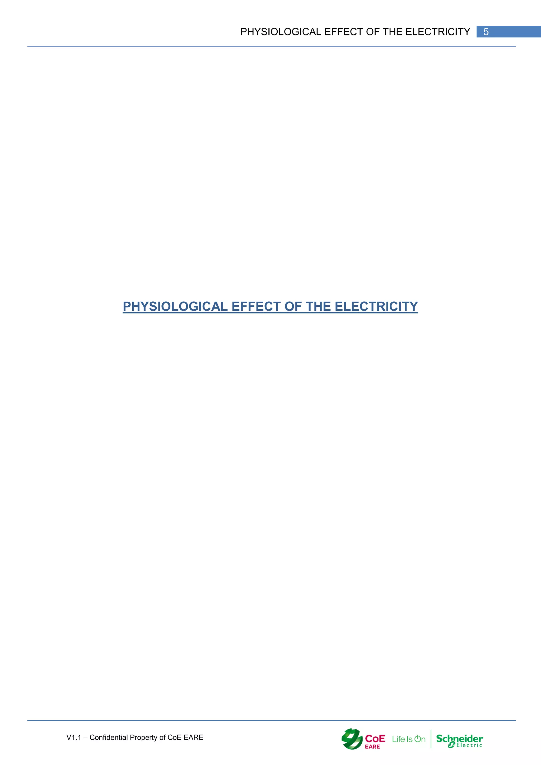 V1.1 – Confidential Property of CoE EARE
5
PHYSIOLOGICAL EFFECT OF THE ELECTRICITY
PHYSIOLOGICAL EFFECT OF THE ELECTRICITY
 