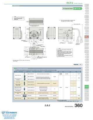 ø17 
34 
RCP2 ROBO Cylinder 
*1 The motor-encoder cable is connected here. 
Secure at least 100 
Cable joint 
connector*1 
0 depth 3 
4+0.05 
See page A-39 for details on cables. 
4 
+0.05 
　0 
ø4 +0.03 
　0 
depth 2.5 4-M4 depth 8 Note: 
* In the drawing on the right, the 
4-M4 depth 7 
4-M4 depth 8 
ø4 +0.03 
　0 
depth 2.5 44 
34 
5 
56 
6 
25 
56 
7.5 35 
depth 2.5 
5 
55 
81 
30 
88 
53.5 
6 
26.5 
ø3H7 
shaded area indicates the 
rotating part. 
5-M3 depth 6 depth 4 
ø24h7 
42 
ø45h7 
46 
ø11h7 depth 10 
hollow hole ø10 through-hole 
ø15.4 depth 5.5 
37 
4+ 0 . 0 5 depth 2.5 
　0 
52 
1 Compatible Controllers 
The RCP2 series actuators can operate with the controllers below. Select the controller according to your usage. 
For Special Orders P. A-9 
Dimensions 
* The bend radius R of the cable is the same as 
other models. 
Note: 
The position in the drawing on the left is the 
home position. 
When homing, the actuator rotates to the left 
past the home position by 1 degree. Therefore 
please watch for any interference with the 
surrounding objects. 
The range of motion is 330 degrees clockwise, 
as viewed from above. 
Weight (kg) 0.92 
Name External View Model Description Max. Positioning Points Input Voltage Power Supply Capacity Standard Price See Page 
Solenoid Valve Type 
PMEC-C-28PI-NP-2-1 Easy-to-use controller, even for beginners 
3 points 
AC100V 
AC200V 
See P481 – → P477 
PSEP-C-28PI-NP-2-0 
Operable with same signal as solenoid valve. 
Supports both single and double solenoid types. 
No homing necessary with simple absolute type. 
DC24V 2A max. 
– 
→ P487 
Splash-Proof Solenoid 
Valve Type 
PSEP-CW-28PI-NP-2-0 – 
Positioner Type PCON-C-28PI-NP-2-0 
Positioning is possible for up to 512 points 512 points 
– 
→ P525 
Safety-Compliant 
Positioner Type 
PCON-CG-28PI-NP-2-0 – 
Pulse Train Input Type 
(Differential Line Driver) 
PCON-PL-28PI-NP-2-0 
Pulse train input type with 
differential line driver support 
(−) 
– 
Pulse Train Input Type 
(Open Collector) 
PCON-PO-28PI-NP-2-0 
Pulse train input type with 
open collector support 
– 
Serial Communication 
Type 
PCON-SE-28PI-N-0-0 Dedicated to serial communication 64 points – 
Field Network Type RPCON-28P Dedicated to field network 768 points – → P503 
Program Control Type PSEL-C-1-28PI-NP-2-0 
Programmed operation is possible 
Operation is possible on up to 2 axes 
1500 points – → P557 
* This is for the single-axis PSEL. 
* 1 is a placeholder for the power supply voltage (1: 100V, 2: 100～240V). 
RCP2-RTC/RTCL 360 
Slider 
Type 
Mini 
Standard 
Controllers 
Integrated 
Rod 
Type 
Mini 
Standard 
Controllers 
Integrated 
Table/Arm 
/Flat Type 
Mini 
Standard 
Gripper/ 
Rotary Type 
Linear Servo 
Type 
Cleanroom 
Type 
Splash-Proof 
Controllers 
PMEC 
/AMEC 
PSEP 
/ASEP 
ROBO 
NET 
ERC2 
PCON 
ACON 
SCON 
PSEL 
ASEL 
SSEL 
XSEL 
Pulse Motor 
Servo Motor 
(24V) 
Servo Motor 
(200V) 
Linear 
Servo Motor 
Sold & Serviced By: 
ELECTROMATE 
Toll Free Phone (877) SERVO98 
Toll Free Fax (877) SERV099 
www.electromate.com 
sales@electromate.com 
