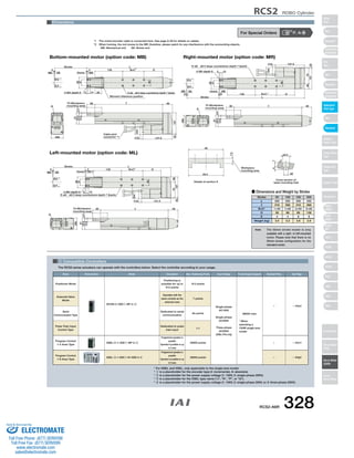 Stroke L 
130 D 
ME SE Home ME 
57 
53.5 56 
31 
E-ø6，ø9.5 deep counterbore depth 7 (back) 
4-M4 depth 6 
56 
31 
5 10 
ME SE Home ME 
3 3 
RCS2 ROBO Cylinder 
130 D 
Stroke L 
70 (Workpiece 
mounting area) 
49 
49.4 
A 
3.5 
57 
53.5 
Stroke L 
ME SE Home ME*2 
E-ø6，ø9.5 deep counterbore depth 7 (back) 
57 
53.5 
3 Compatible Controllers 
The RCS2 series actuators can operate with the controllers below. Select the controller according to your usage. 
For Special Orders P. A-9 
A 
137.5 
(3) 
30 
46 
107 
3 3 
70 (Workpiece 
mounting area) 
E-ø6，ø9.5 deep counterbore depth 7 (back) 
(13) 
3.5 
14.5 
5 10 
38 
(58) 
30 
ø9.5 
ø6 
Cross section of 
Workpiece 
mounting area 
38 
7.5 
4 7 
14.5 
Details of section A base-mounting hole 
(58) 
107 (3) 
28 79 
(13) 137.5 
46 
A 
30 
3 3 
70 (Workpiece 
mounting area) 
130 D 
3.5 
14.5 
56 
31 
5 10 
38 
4-M4 depth 6 
(58) 
79 28 
(3) 107 
(13) 137.5 
46 
P B×C 
B×CP 
(53) 
(54) 
(54) 
B×C P 
Bottom-mounted motor (option code: MB) 
Left-mounted motor (option code: ML) 
Right-mounted motor (option code: MR) 
4-M4 depth 6 20 
Moment reference position 
ℓ 
ℓ 
ℓ 
Cable joint 
connector *1 
Dimensions 
*1 The motor-encoder cable is connected here. See page A-39 for details on cables. 
*2 When homing, the rod moves to the ME; therefore, please watch for any interference with the surrounding objects. 
ME: Mechanical end SE: Stroke end 
■ Dimensions and Weight by Stroke 
Stroke 50 100 150 200 
L 
ℓ 
B×CP 
D 
E 
Weight (kg) 
300 
216 
1×30 
56 
4 
3.0 
350 
266 
1×50 
86 
4 
3.3 
400 
316 
2×50 
86 
6 
3.6 
450 
366 
2×50 
136 
6 
3.9 
Name External View Model Description Max. Positioning Points Input Voltage Power Supply Capacity Standard Price See Page 
Positioner Mode 
Pulse Train Input 
Control Type 
Program Control 
1-6 Axes Type 
SSEL-C-1-30D1-NP-2-2 
XSEL-3-1-30D1-N1-EEE-2-4 
Solenoid Valve 
Mode 
Positioning is 
possible for up to 
512 points 
512 points 
Single-phase 
AC100V 
Single-phase 
AC200V 
Three-phase 
AC200V 
(XSEL-P/Q only) 
360VA max. 
* When 
operating a 
150W single-axis 
model 
Operable with the 
same controls as the 
solenoid valve 
7 points 
Dedicated to serial 
communication 
64 points 
Dedicated to pulse 
train input 
(−) 
Programmed operation is 
possible 
Operation is possible on up 
to 2 axes 
Programmed operation is 
possible 
Operation is possible on up 
to 6 axes 
20000 points 
20000 points 
SCON-C-30D1-NP-2-2 
→ P547 
→ P577 
→ P587 
– 
– 
– 
Serial 
Communication Type 
Program Control 
1-2 Axes Type 
Note: The 50mm st roke model is onl y 
available with a right- or left-mounted 
motor. Please note that there is no 
50mm stroke configuration for the 
standard model. 
* For SSEL and XSEL, only applicable to the single-axis model. 
* 1 is a placeholder for the encoder type (I: incremental, A: absolute). 
* 2 is a placeholder for the power supply voltage (1: 100V, 2: single-phase 200V). 
* 3 is a placeholder for the XSEL type name ("J", "K", "P", or "Q"). 
* 4 is a placeholder for the power supply voltage (1: 100V, 2: single-phase 200V, or 3: three-phase 200V). 
RCS2-A6R 328 
Slider 
Type 
Mini 
Standard 
Controllers 
Integrated 
Rod 
Type 
Mini 
Standard 
Controllers 
Integrated 
Table/Arm 
/Flat Type 
Mini 
Standard 
Gripper/ 
Rotary Type 
Linear Servo 
Type 
Cleanroom 
Type 
Splash Proof 
Controllers 
PMEC 
/AMEC 
PSEP 
/ASEP 
ROBO 
NET 
ERC2 
PCON 
ACON 
SCON 
PSEL 
ASEL 
SSEL 
XSEL 
Pulse Motor 
Servo Motor 
(24V) 
Servo Motor 
(200V) 
Linear 
Servo Motor 
Sold & Serviced By: 
ELECTROMATE 
Toll Free Phone (877) SERVO98 
Toll Free Fax (877) SERV099 
www.electromate.com 
sales@electromate.com 
