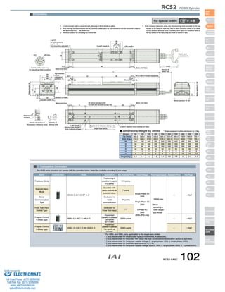 CAD drawings can be 
downloaded from IAI website. www.intelligentactuator.com 
slot ø8 hole 
48 
50 
+0.012 4 
0 
Ma moment 
offset 
reference 
position *3 
5 
RCS2 ROBO Cylinder 
*4 If the actuator is secured using only the mounting holes provided on the top 
surface of the base, the base may twist to cause abnormal sliding of the slider, 
or may produce abnormal noise. Therefore, when using the mounting holes on 
the top surface of the base, keep the stroke at 300mm or less. 
Secure at 
least 100 
Reference 
surface 
A 
5 
(50) 
(52) 
Actuator width: 52 
Motor section W: 52 
23.7 st 94 13.5 
Bottom of base 
40 
30 
19 ±0.02 
2-ø4H7 depth 6 4-M4 depth 9 
9 
Base end-face 
Base end-face 
10.2 14.5 M 14.5 
L 
4-ø4.5 
ø8 counterbore, 
depth 4.5 
(for mounting actuator) *4 
26 
26 
Motor section H: 48 
1 
32 
20 
Slider height: 50 
40 
26 
1 
3 
ME SE 
3 
Home ME *2 
Details of the slot area 
for adjusting slider position 
Base end-face Base end-face 
Details of 
oblong hole 
Details of section A 
(Actuator's reference side) 
99.2 (138.2 if brake-equipped) 
(240) 
39 
14.5 R 50 14.5 
m-M4 depth 7 P (pitch of ø4 hole and oblong hole) 
N (ø4 hole pitch) 
Oblong hole depth 5 
from bottom of base 
26 
2-ø4H7 depth 5 from bottom of base 
Cable joint 
connector *1 
(Reamer hole 
tolerance ±0.02) 
For adjusting position 
For adjusting position 
50 (when stroke is 50) 
U×100P (All strokes except 50) 
For Special Orders P. A-9 
■ Dimensions/Weight by Stroke * Brake-equipped models are heavier by 0.3kg. 
L 
No Brake 
With Brake 
3 Compatible Controllers 
The RCS2 series actuators can operate with the controllers below. Select the controller according to your usage. 
Name External View Model Description Max. Positioning Points Input Voltage Power Supply Capacity Standard Price See Page 
Positioner Mode 
Pulse Train Input 
Control Type 
Program Control 
1-6 Axis Type 
SCON-C-2012-NP-2-3 → P547 
SSEL-C-1-2012-NP-2-3 
XSEL-4-1-2012-N1-EEE-2-5 
Solenoid Valve 
Mode 
Positioning is 
possible for up to 
512 points 
512 points 
Single-Phase AC 
100V 
Single-Phase AC 
200V 
3-Phase AC 
200V 
(XSEL-P/Q only) 
360VA max. 
* When 
operating a 
150W single-axis 
model 
Operable with 
same controls as 
solenoid valve. 
7 points 
Dedicated to 
serial 
communication 
64 points 
Dedicated to 
Pulse Train Input 
(−) 
Programmed 
operation is possible 
Can operate 
up to 2 axes 
Programmed 
operation is possible 
Can operate up 
to 6 axes 
20000 points 
20000 points 
→ P577 
→ P587 
— 
— 
— 
Serial 
Communication 
Type 
Program Control 
1-2 Axis Type 
* For SSEL and XSEL, only applicable to the single-axis model. 
* 1 is a placeholder for the encoder type (I: incremental, A: absolute). 
* 2 is a placeholder for the code "HA" when the high acceleration/deceleration option is specified. 
* 3 is a placeholder for the power supply voltage (1: single-phase 100V, 2: single phase 200V). 
* 4 is a placeholder for the XSEL type name (J, K, P, Q). 
* 5 is a placeholder for the power supply voltage type (1: 100V, 2: single-phase 200V, 3: 3-phase 200V). 
Dimensions 
*1 A motor-encoder cable is connected here. See page A-39 for details on cables. 
*2 When homing, the slider moves to the ME; therefore, please watch for any interference with the surrounding objects. 
ME: Mechanical end SE: Stroke end 
*3 Reference position for calculating the moment Ma. 
Stroke 50 100 150 200 250 300 350 400 450 500 
M 
N 
P 
R 
U 
m 
Weight (kg) 
280.4 
319.4 
142 
50 
35 
42 
− 
4 
1.3 
330.4 
369.4 
192 
100 
85 
42 
1 
4 
1.4 
380.4 
419.4 
242 
100 
85 
92 
1 
4 
1.5 
430.4 
469.4 
292 
200 
185 
42 
2 
6 
1.6 
480.4 
519.4 
342 
200 
185 
92 
2 
6 
1.7 
530.4 
569.4 
392 
300 
285 
42 
3 
8 
1.8 
580.4 
619.4 
442 
300 
285 
92 
3 
8 
1.9 
630.4 
669.4 
492 
400 
385 
42 
4 
10 
2 
680.4 
719.4 
542 
400 
385 
92 
4 
10 
2.1 
730.4 
769.4 
592 
500 
485 
42 
5 
12 
2.2 
RCS2-SA5C 102 
Slider 
Type 
Mini 
Standard 
Controllers 
Integrated 
Rod 
Type 
Mini 
Standard 
Controllers 
Integrated 
Table/Arm 
/Flat Type 
Mini 
Standard 
Gripper/ 
Rotary Type 
Linear Servo 
Type 
Cleanroom 
Type 
Splash-Proof 
Controllers 
PMEC 
/AMEC 
PSEP 
/ASEP 
ROBO 
NET 
ERC2 
PCON 
ACON 
SCON 
PSEL 
ASEL 
SSEL 
XSEL 
Pulse Motor 
Servo Motor 
(24V) 
Servo Motor 
(200V) 
Linear 
Servo Motor 
Sold & Serviced By: 
ELECTROMATE 
Toll Free Phone (877) SERVO98 
Toll Free Fax (877) SERV099 
www.electromate.com 
sales@electromate.com 
