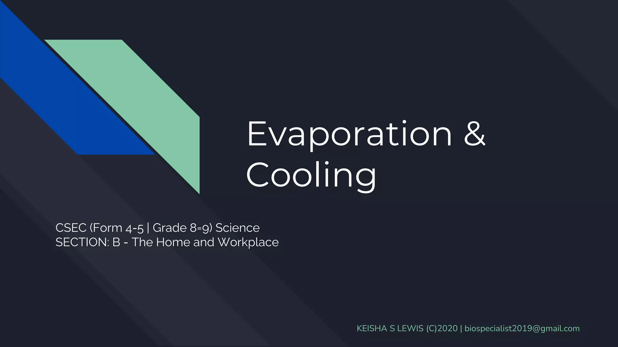 CSEC Science Cooling Effects of Evaporation PPT