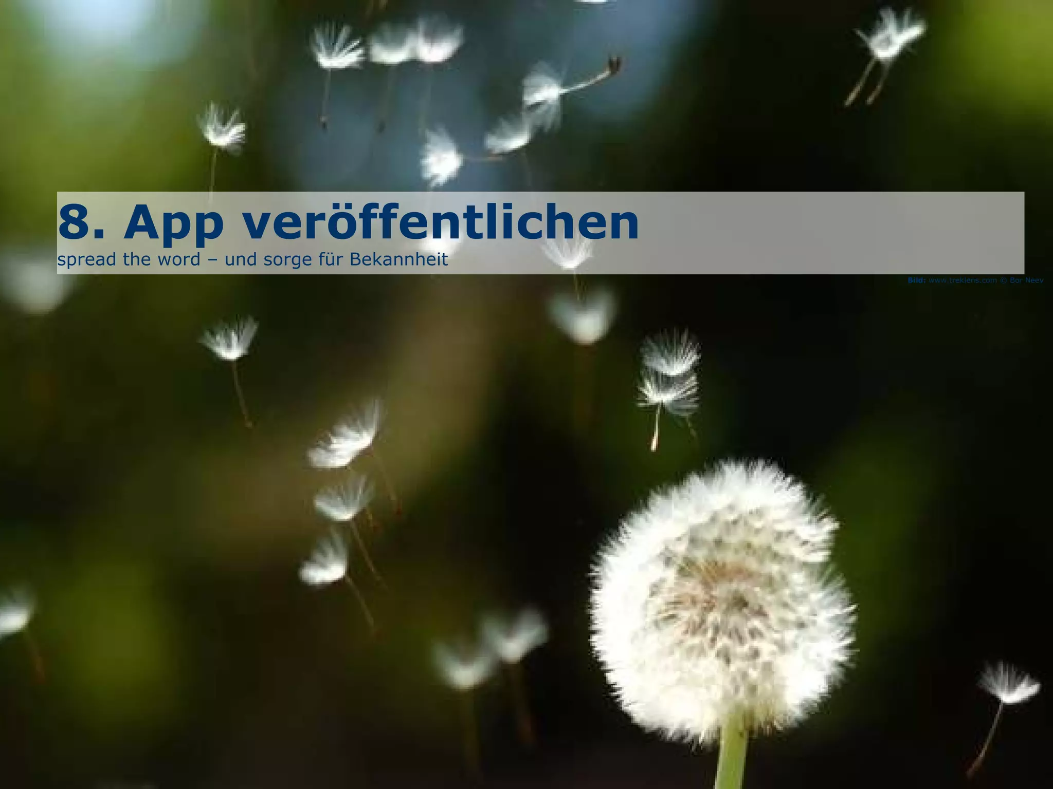 8. App veröffentlichen  spread the word – und sorge für Bekannheit  Bild:  www.treklens.com © Bor Neev 