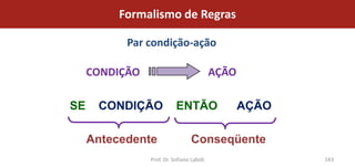 Formalismo de Regras

           Par condição-ação

     CONDIÇÃO                              AÇÃO

SE    CONDIÇÃO             ENTÃO                  AÇÃO

     Antecedente                  Conseqüente
                Prof. Dr. Sofiane Labidi                 143
 
