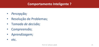 Comportamento Inteligente ?

•   Percepção;
•   Resolução de Problemas;
•   Tomada de decisão;
•   Compreensão;
•   Aprendizagem;
•   etc.
                       Prof. Dr. Sofiane Labidi   15
 