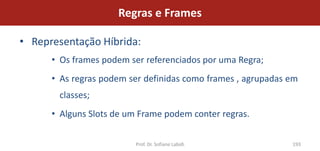 Regras e Frames

• Representação Híbrida:
      • Os frames podem ser referenciados por uma Regra;
      • As regras podem ser definidas como frames , agrupadas em
       classes;
      • Alguns Slots de um Frame podem conter regras.

                         Prof. Dr. Sofiane Labidi             193
 