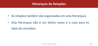 Hierarquia de Relações


• As relações também são organizadas em uma hierarquia.

• Esta hierarquia não é um lattice como é o caso para os
  tipos de conceitos.



                        Prof. Dr. Sofiane Labidi           206
 