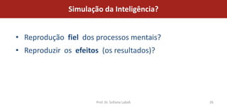 Simulação da Inteligência?


• Reprodução fiel dos processos mentais?
• Reproduzir os efeitos (os resultados)?




                       Prof. Dr. Sofiane Labidi   26
 
