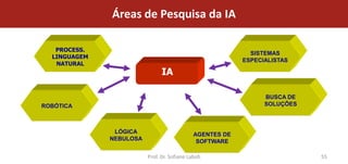 Áreas de Pesquisa da IA

   PROCESS.
                                                            SISTEMAS
  LINGUAGEM
                                                          ESPECIALISTAS
   NATURAL
                               IA

                                                                BUSCA DE
ROBÓTICA                                                        SOLUÇÕES



               LÓGICA                        AGENTES DE
              NEBULOSA                        SOFTWARE

                         Prof. Dr. Sofiane Labidi                          55
 