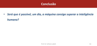 Conclusão

• Será que é possível, um dia, a máquina consiga superar a inteligência
  humana?




                             Prof. Dr. Sofiane Labidi              61
 
