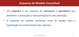 Esquema do Modelo Conceitual

• Um esquema é um conjunto de estruturas e operadores que
  permitem a realização (a representação) de uma abstração.

• O esquema do modelo conceitual serve de quadro para a
  explicitação do conhecimento dos expertos.


                           Prof. Dr. Sofiane Labidi           82
 