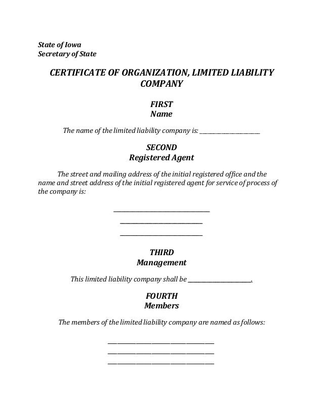 Iowa LLC Formation Document
