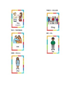WE = NOTROS
SHE = ELLA
THEY = ELLOS
HE = EL
 