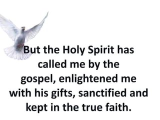 But the Holy Spirit has
      called me by the
  gospel, enlightened me
with his gifts, sanctified and
   kept in the true faith.
 