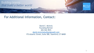 For Additional Information, Contact:
David C. McInnis
Founding Partner
203.542.7815
david.mcinnis@willardpowell.com
175 Atlantic Street, Suite 300, Stamford, CT 06901
23
 