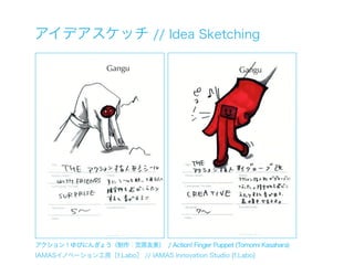 アイデアスケッチ // Idea Sketching




アクション！ゆびにんぎょう（制作：笠原友美） / Action! Finger Puppet (Tomomi Kasahara)
IAMASイノベーション工房［f.Labo］ // IAMAS Innovation Studio [f.Labo]
 