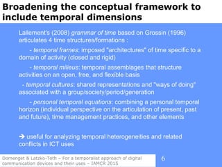 6
Broadening the conceptual framework to
include temporal dimensions
Domenget & Latzko-Toth – For a temporalist approach o...
