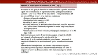 DAÑO MIOCÁRDICO ISQUEMICO :Cuarta definición universal del infarto de miocardio
European Heart Journal (2018) 00, 1–33 doi:10.1093/eurheartj/ehy462
 