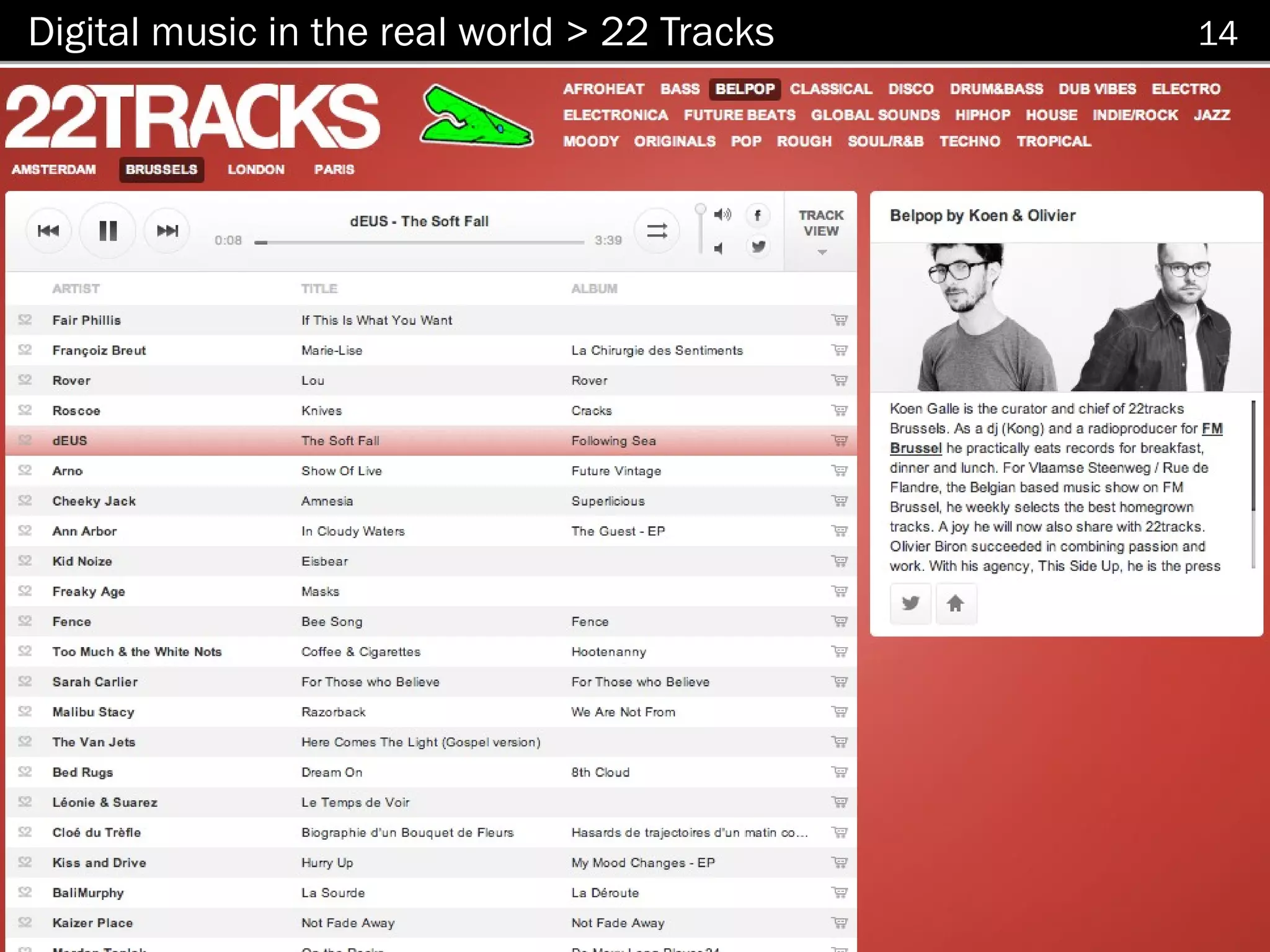 Digital music in the real world > 22 Tracks   14
 