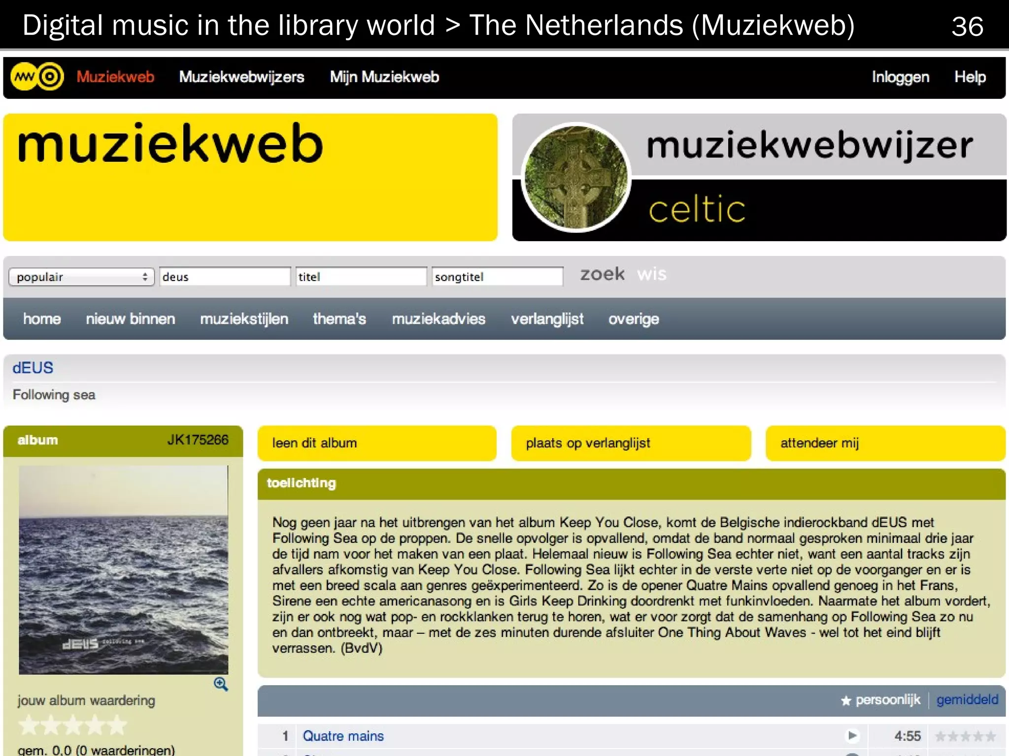 Digital music in the library world > The Netherlands (Muziekweb)   36
 