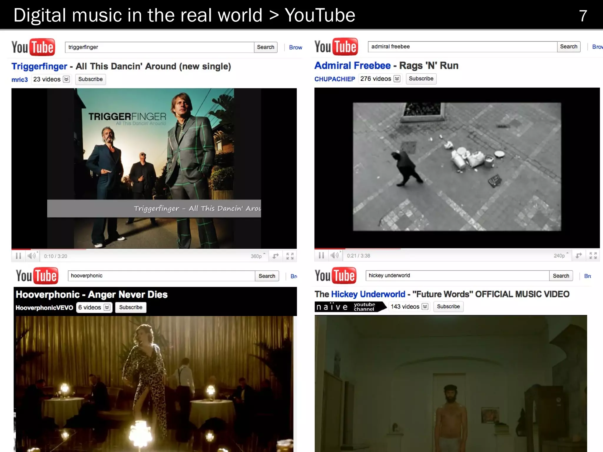 Digital music in the real world > YouTube   7
 