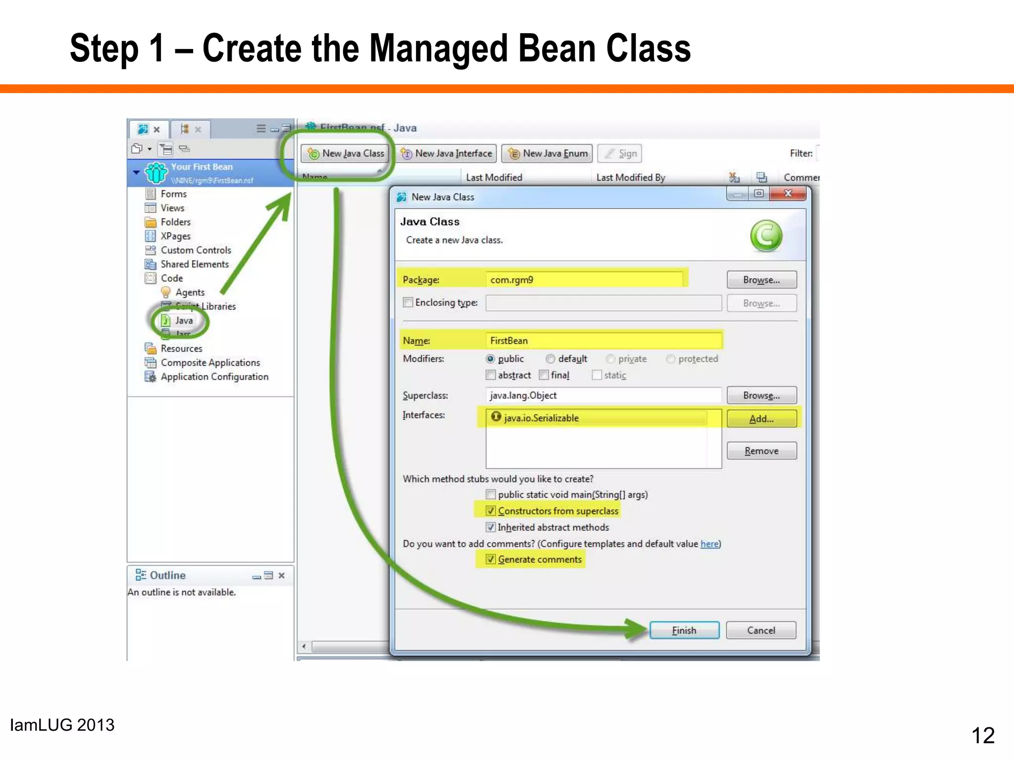 IamLUG 2013
Step 1 – Create the Managed Bean Class
12
 
