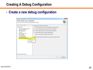 IamLUG 2013
Creating A Debug Configuration
• Create a new debug configuration
28
 