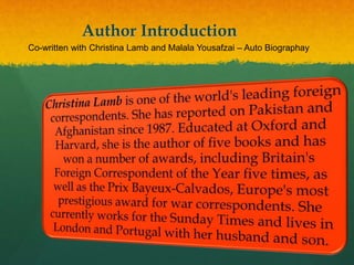 Author Introduction
Co-written with Christina Lamb and Malala Yousafzai – Auto Biographay
 