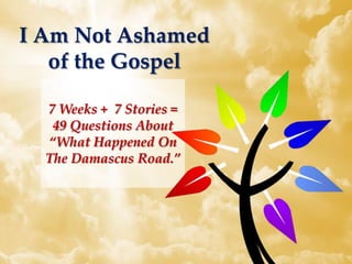 I Am Not Ashamed
of the Gospel
7 Weeks + 7 Stories =
49 Questions About
“What Happened On
The Damascus Road.”

 