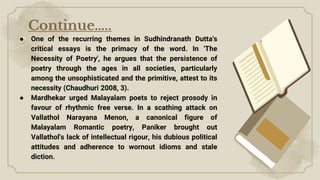 Continue…..
● One of the recurring themes in Sudhindranath Dutta's
critical essays is the primacy of the word. In 'The
Nec...