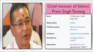 Chief minister of Sikkim:
Prem SinghTamang
 