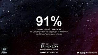91%of stores ranked “Cool Factor”
as ‘Very Important’ or ‘Important’ to Millennial
customers’ purchasing criteria
Millennial Market Study April 2016
#iamthefuture
 