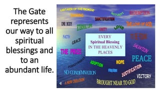 The Gate
represents
our way to all
spiritual
blessings and
to an
abundant life.
 