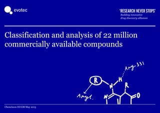 Building innovative
drug discovery alliances
Classification and analysis of 22 million
commercially available compounds
ChemAxon EUGM May 2013
 