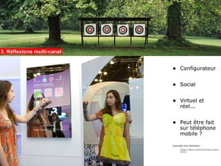 3. Réflexions multi-canal


                            •     Configurateur


                            •     Social


                            •     Virtuel et
                                  réel...


                            •     Peut être fait
                                  sur téléphone
                                  mobile ?

                            Copyright Icon Nicholson -
                                  http://www.iconnicholson.com/n
                                  rf07/
 