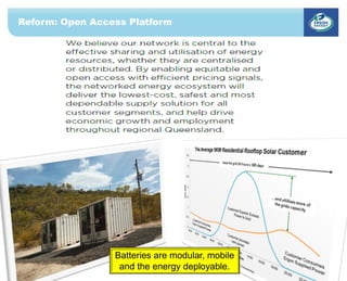 Reform: Open Access Platform
12
Batteries are modular, mobile
and the energy deployable.
 
