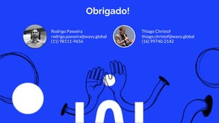 Obrigado!
Rodrigo Passeira
rodrigo.passeira@wavy.global
(11) 98111-9656
Thiago Christof
thiago.christof@wavy.global
(16) 99740-2142
 