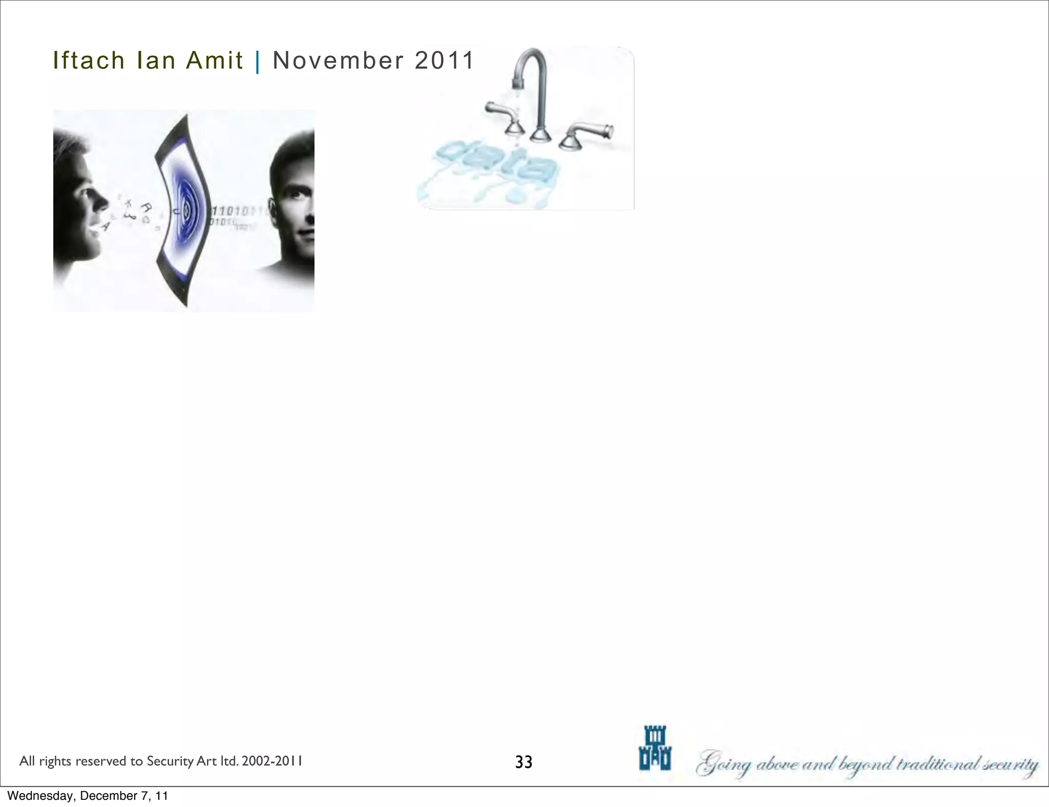Iftach Ian Amit | November 2011




 All rights reserved to Security Art ltd. 2002-2011   33
Wednesday, December 7, 11
 