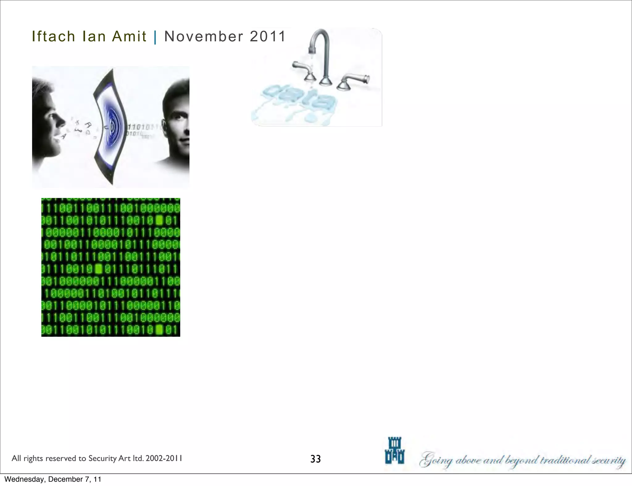 Iftach Ian Amit | November 2011




 All rights reserved to Security Art ltd. 2002-2011   33
Wednesday, December 7, 11
 