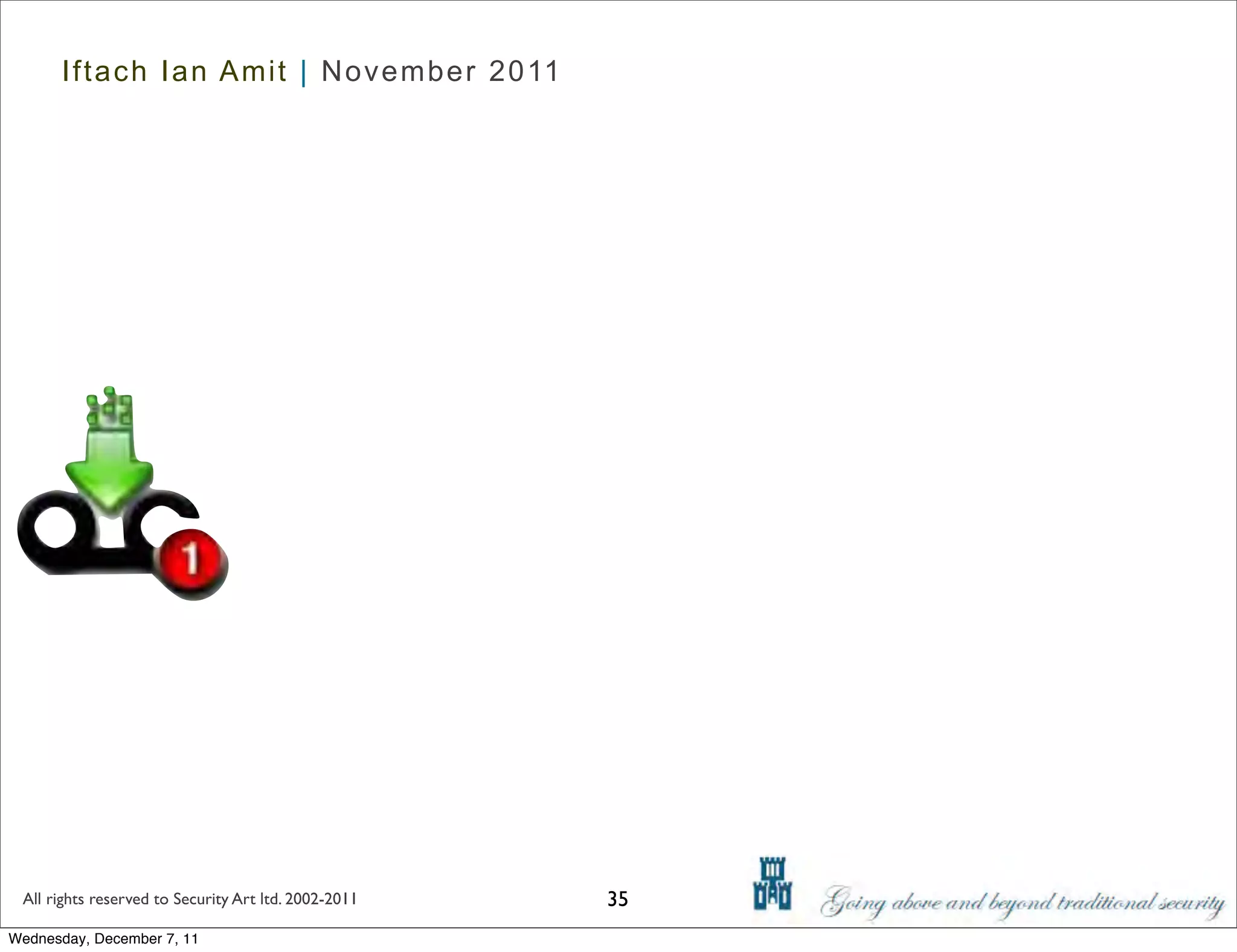 Iftach Ian Amit | November 2011




 All rights reserved to Security Art ltd. 2002-2011   35
Wednesday, December 7, 11
 