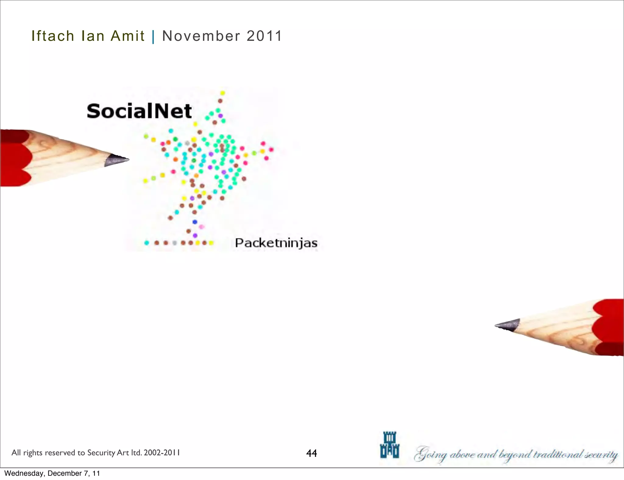 Iftach Ian Amit | November 2011




 All rights reserved to Security Art ltd. 2002-2011   44
Wednesday, December 7, 11
 